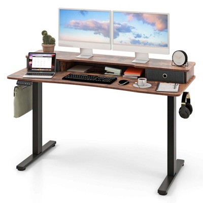 Costway 55"x 24" Electric Standing Desk with 2 Drawers Monitor Stand Storage Shelf Black/White/Brown