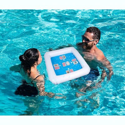 Zone Tech Inflatable Game Table with Waterproof Playing Cards - Floating Table for Pool for Adults, Family, Party, Beach Game Station Set Blue/White