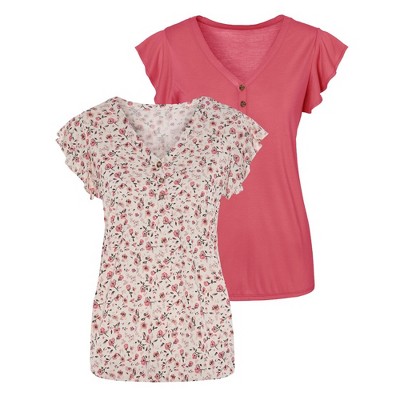 Women's 2 Pack Flutter Sleeve Tops - LASCANA