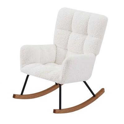Boucle Upholstered Nursery Lounge Rocking Chair with High Backrest and Armrests for Baby Care and Relaxation