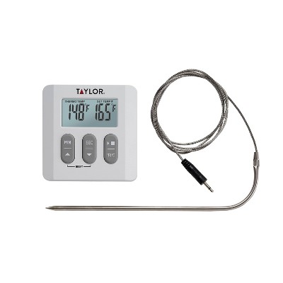 Taylor Programmable Digital Probe Kitchen Meat Cooking Thermometer with Timer: Stainless Steel, Digital Display, 482°F Max