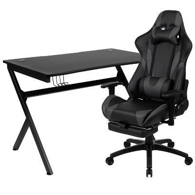 Flash Furniture Gaming Desk and Footrest Reclining Gaming Chair Set with Cup Holder, Headphone Hook & 2 Wire Management Holes