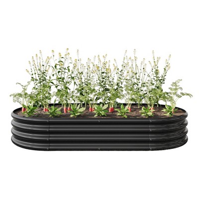 DSVIMOY Raised Garden Bed, Planter Box Outdoor, 6ft Oval Large Metal Garden Bed Planter for Vegetables Flower Herb, Black, 70.46"*35.42"*11.42"