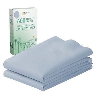 Set of 2 Pillowcases - Luxury 600 Thread Count, 100% Cotton Sateen, Soft, Crisp, and Breathable by California Design Den