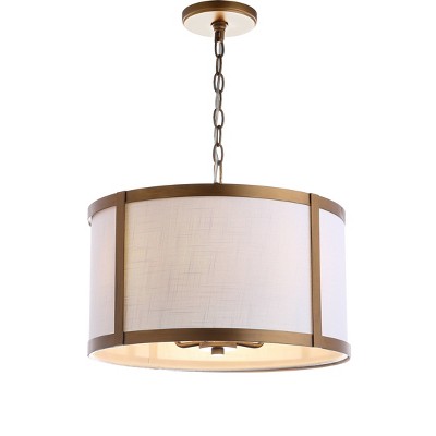 JONATHAN Y 17" Metal Thatcher Pendant Ceiling Light (Includes Energy Efficient Light Bulb) Gold: UL Listed, Adjustable Height, Linen Shade