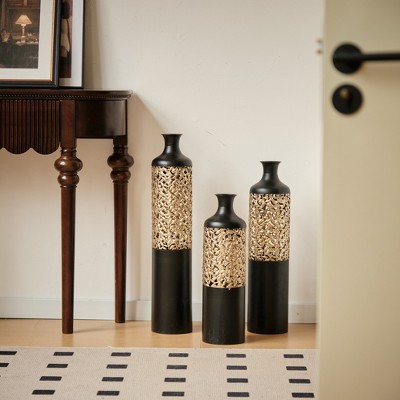 GDFStudio Sylvia 3 Piece Glam Metal Floor Bottle Vases