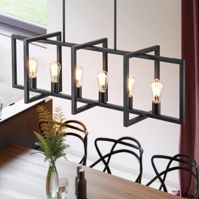 Rennnsan Wynver 11"W 6-Light Rectangle Industrial Dimmable Kitchen Island Pendant