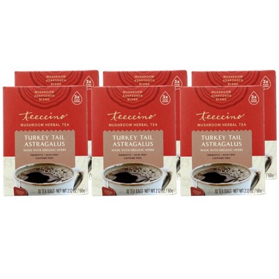 Teeccino Turkey Tail Astragalus Mushroom Herbal Tea - Case of 6/10 bags