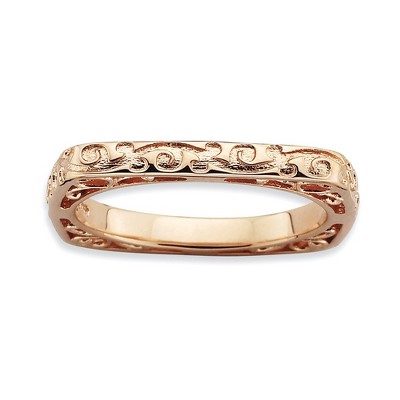 Black Bow Jewelry 2.25mm Stackable 14K Rose Gold Plated Silver Square Scroll Band