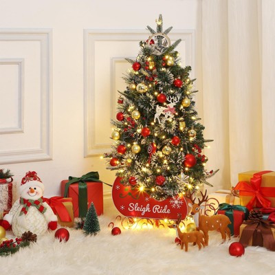 2Pcs 3ft Small Christmas Tree Pre-Lit Artificial Christmas Tree with 78  Lights, Snow Flocked Xmas Tree