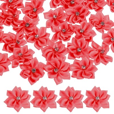 Unique Bargains Artificial Satin Durable Flexible Decorative Mini Ribbon Flowers with Rhinestones 1.2 Inch 100 Pcs
