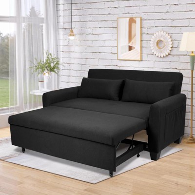 Yukimo 61-inch Fabric Sofa Bed, 2-in-1 Convertible Sleeper with Reinforced Iron Frame, Adjustable Backrest, Storage Pockets