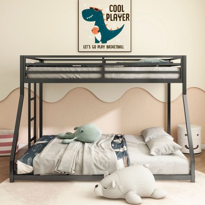 NicBex Twin/Full Floor Bunk Bed,Metal Bunkbeds with Ladder and Safety Guardrail,Space-Saving Bunk Bed Platform for Teens&Adults,350/500lbs Max,Black