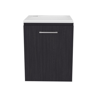 SEVOBAL Bathroom Vanities Floating Cabinet 15.7 Inch with Resin Sink and One Shelf for Bathroom Storage, Black, 24.41"*20.47"*11.02"