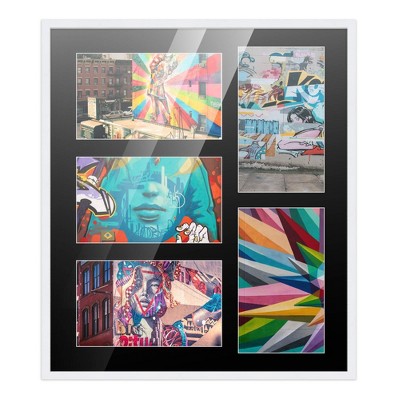 PosterPalooza | White Finish Collage Frame - Black Mat, 20 Frame Sizes to Choose From, UV Acrylic