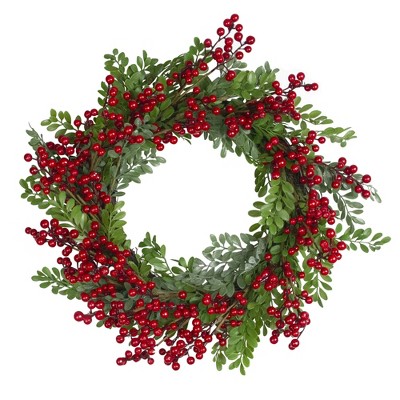 Northlight Red Berries and Two Tone Leaves Artificial Christmas Wreath - 20 inch, Unllit