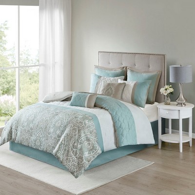 Luxe Quilted Comforter Set, All Season Down Alternative Warm Bedding Matching Shams, Bedskirt, Decorative Pillow, Shawnee Scrollwork