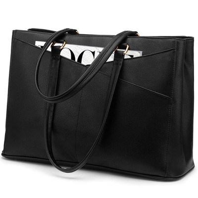 Laptop Tote Bag for Women 15.Inch Waterproof Leather Computer Bags Business Office Work Briefcase Black