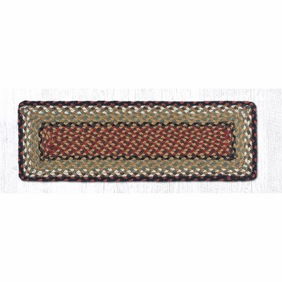 Earth Rugs Burgundy Mustard Rectangle Stair Tread 27"x8.25" – Braided Jute Rustic Cabin Stair Runner