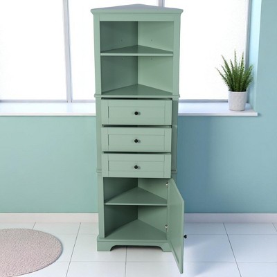 23-Inch Tall Corner Storage Cabinet with Door, 3 Drawers, Open Shelf & Adjustable Storage, Anti-Tip Device