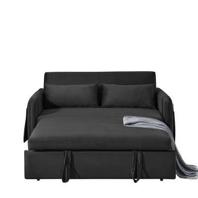 NicBex 55" Convertible Velvet Loveseat Sofa with 2 Detachable Arm Pockets, 2 Pillows and Adjustable Backrest for Living Room