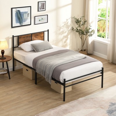KIGFTSOD Metal bedframe,Headboard with wood panel decoration