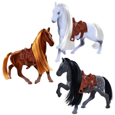 Simba Toys Flocked Horse Set 3 Pony Figures with Brush and Saddles Kids 3+