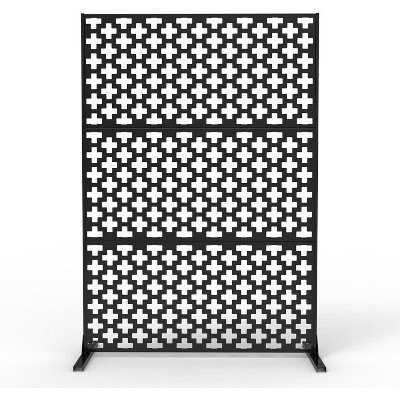 Metal Privacy Screen, Galvanized Steel Privacy Fence Panel with Stand, Decorative Room Divider for Patio, Deck, Balcony, Garden, Indoor/Outdoor Use