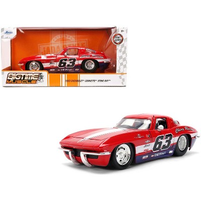 1963 Chevrolet Corvette Stingray #63 "Chevy Racing" Red with White and Blue "Bigtime Muscle" 1/24 Diecast Car Model by Jada