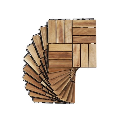 Gulches 20 PCS Interlocking Deck Tiles Checker Pattern, 12" x 12" Square Yellow Acacia Hardwood Outdoor Flooring for Patio, Bancony, Pool Side,...