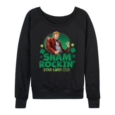Women's - Marvel - Shamrockin Starlord St. Patricks Day Lightweight French Terry Wide Neck Long Sleeve Graphic Shirt