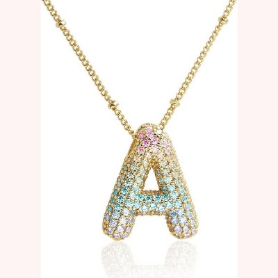 Gradient Balloon Initial Necklace - 14K Gold Plated CZ Letter Pendant Dainty Gift for Her