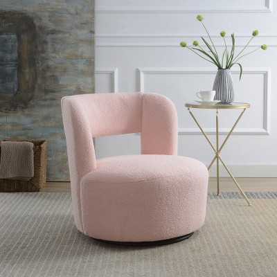 Modern Teddy 360° Swivel Barrel Chair,Fabric Upholstered Round Accent Chair with Foam Cushion for Living Room or Bedroom-Cuddlewood