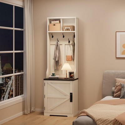 4-in-1 Hall Tree, Entryway Bench with Coat Rack, Mudroom Bench with Storage Cubbys and 4 Hooks for Hallway