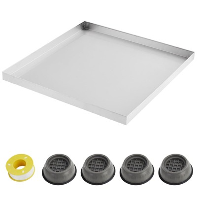 Washing Machine Pan, Heavy Duty 304 Stainless Steel Washing Machine Tray with 4 Pcs Anti-Vibration Washing Machine Feet, Washer Pan