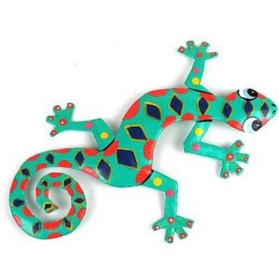 Slickblue Vibrant 8" Steel Gecko Wall Art, Handmade with Bright Colors - Choose from Red, Green, Pink, or Multicolor