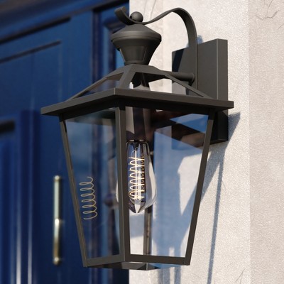 VAXCEL Derby 1 Light Matte Black Motion Sensor Dusk to Dawn Outdoor Wall Lantern Clear Glass Shade, LED Compatible