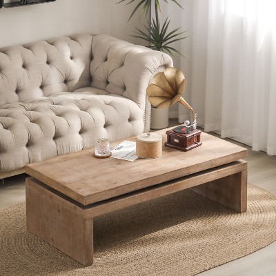Damerin Modern Rustic Wood Rectangular Coffee Side Table With Floating Top