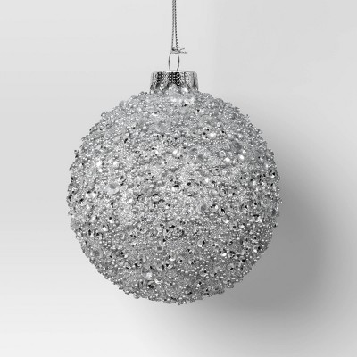 Christmas Silver Beaded Ball Ornament - Wondershop™