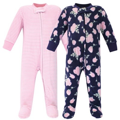 Hudson Baby Infant Girl Fleece Zipper Sleep and Play 2pk, Navy Rose