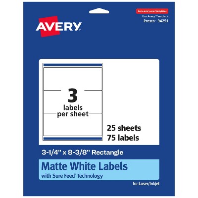 Avery Matte White Rectangle Labels, 3-1/4" x 8-3/8"