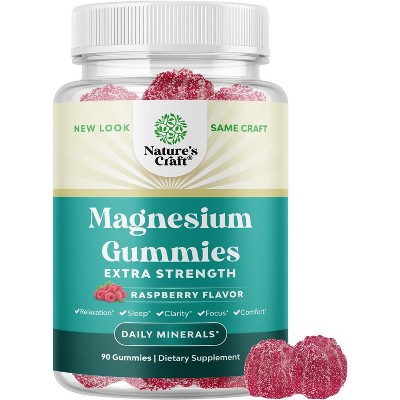 Magnesium Gummies, Relaxing Magnesium Citrate Gummies for Muscle Function and Relaxation Support, Nature's Craft, Raspberry Flavor, 60 or 90ct