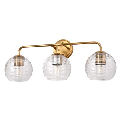 DORESshop 25 in. 3-Light Antique Brass Vanity Light with Globe Clear Glass Shad