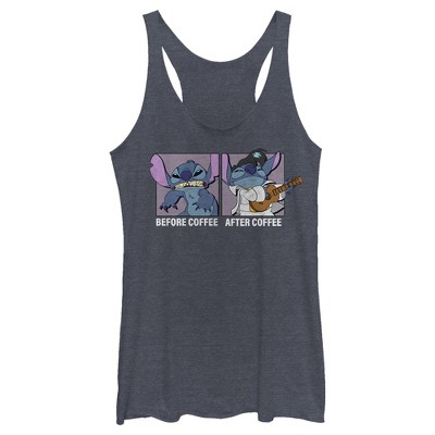 Women's Lilo & Stitch Before Coffee After Coffee Meme Racerback Tank Top