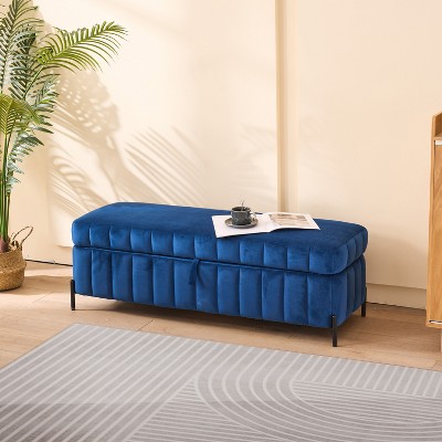 Hrinhom 49.2" W Upholstered Velvet Storage Soft Bench with Metal Legs