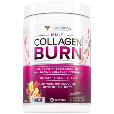 Best of Product ranking #5 - Multi Collagen Burn Hydrolyzed Collagen Peptides Powder with Types I II III V X, Supports Weight Loss, Strawberry Lemonade, Vitauthority, 30 servings