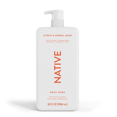 Native Body Wash for Men & Women - Citrus & Herbal Musk - Sulfate Free with Pump - 36 fl oz