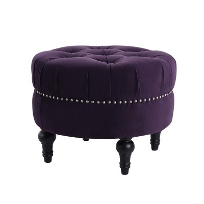 Jennifer Taylor Home Dawn Tufted Round Ottoman Nailhead Accents