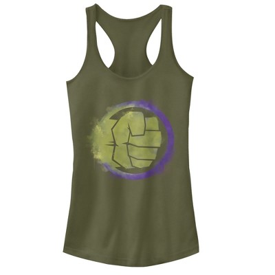 Juniors Womens Marvel Avengers: Endgame Smudged Hulk Racerback Tank Top