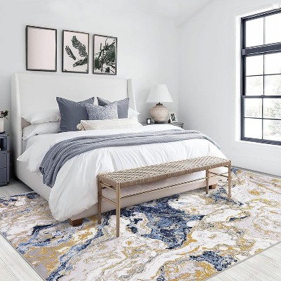 Acekool 5x7 Abstract Washable Rug – Soft Marble Design for Living Room, Bedroom & High-Traffic Areas